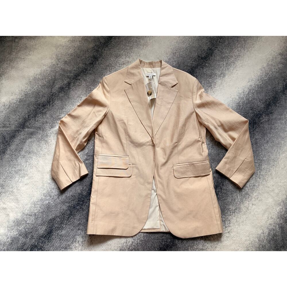Topshop Oversized Blazer Cream Single Breasted Relaxed Fit Size 4 Small Elevated